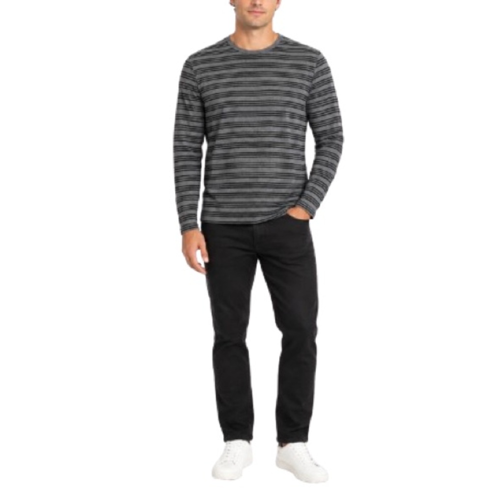 Roebuck & Co. Mens Gray Black Striped Cotton Long Sleeve Crewneck Shirt Size L